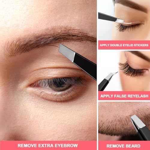 FANDAMEI Eyebrow Scissors, Eyebrow Kit, Eyebrow Tweezers for Women, Eyebrow Razor, Eyebrow Brush. Eyebrow Kit for Men with Leather Case. Eyebrow Scissors for Women Facial Hair Ingrown Hair Removal - color: Black