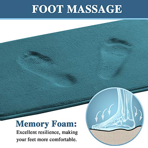 H.VERSAILTEX Bath Mat Memory Foam Set Bathroom Rug Set Flannel Velvety Bath Mat Luxury Extra Soft and Absorbent Non Slip Rugs for Bathroom/Bedroom Washable(2 Pack- 20"x 32"/ 17"x 24", Dark Teal) - color: Dark Teal, size: 20" x 32" Plus 17" x 24"