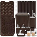 XLHOMO 26PC Bathroom Accessories Set - Gorgeous Brown Bathroom Set, Bathroom Accessory Set, Shower Curtain Set with Bathtub Mats for Shower Tub, Trash Can & Soap Dispenser - size: Bath Set+Bathtub Mat+Shower Curtain&Rugs, style: Brown&Silver