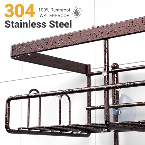 AKTECKE Shower Caddy Hanging Bathroom Organizer: Rustproof Shelf for Inside Shower - No Drilling, Over Showerhead - Bath Shelves for Shampoo, Soap - Bronze - color: Bronze