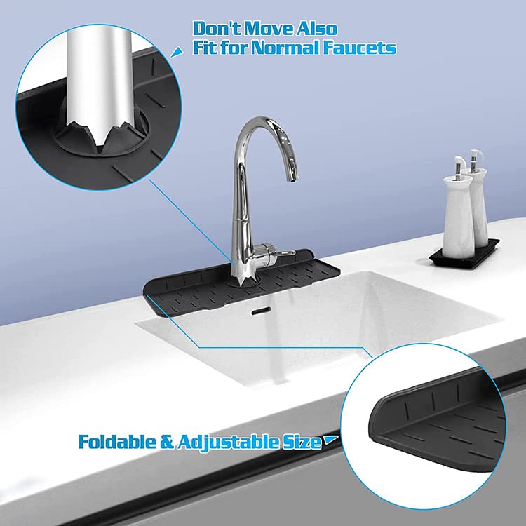 2Pcs Silicone Kitchen Sink Splash Guard Faucet Handle Drip Catcher Tray Mat For Kitchen Counter Bathroom Kitchen (Black) - color: Black