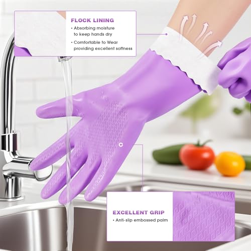 Elgood Reusable Dishwashing Cleaning Gloves with Latex free, Cotton lining,Kitchen Gloves 2 Pairs,Purple+blue large (Pack of 2) - color: Purple+blue, size: Large (Pack of 4)