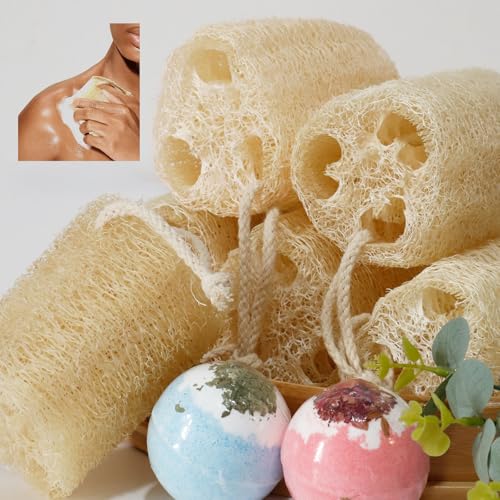 Natural Loofah Sponge, Organic Bath Loofah Pack, Lufas Exfoliating Body Scrubber, Loofas Sponges Shower Loofah for Women and Men, Skin SPA Ecotools- 6 Pack - size: 1 Count (Pack of 6)