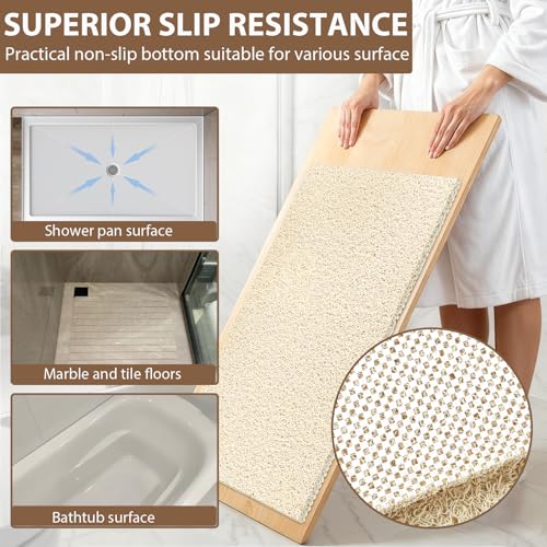 Shower Mat Non Slip: 36 x 24 Inch Extra Large Shower Mats for Inside Shower with Drain Hole - Soft PVC Loofah Anti Slip Shower Stall Mat for Walk-in Shower and Bathroom, Quick Drying - color: Khaki, size: 35.4" x 23.6" (Rectangular)