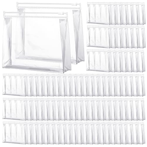 Xuniea 100 Pcs Mini Clear Makeup Bag PVC Small Travel Toiletry Organizer Pouches Bulk Waterproof Transparent Plastic Cosmetic Bag with Zipper for Women Men Travel(9.8'') - size: 9.8''