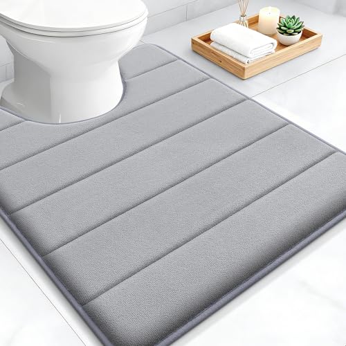 OLANLY Memory Foam Toilet Rugs U Shaped 24x20, Super Soft Absorbent Contour Bath Rugs, Quick Dry, Machine Washable Toilet Mat, Bathmat Floor Carpet, Bathroom Home Decor Accessories, Grey - color: Grey, size: 24" X 20" Contour Rug