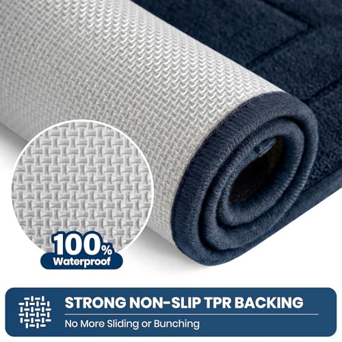 PURRUGS Machine Washable Kitchen Rug 24" x 35.5", Non-Slip/Skid Kitchen Runner Rugs & Floor Mats, Super Absorbent Soft Standing Mats for Kitchen, Sink & Laundry, Navy Blue - color: Navy Blue, size: 24" X 35.5"