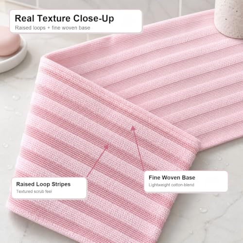 Exfoliating Shower Towel, Cotton-Blend Back Scrubber（Pink） | 39 x 10 in, dual-sided texture, quick-dry mesh, washable for home, gym, travel - color: Pink
