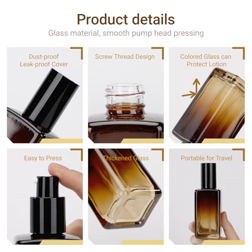 Segbeauty 2 Pack 100ml Empty Refillable Glass Bottles, 3.38oz Leakproof Pump Bottles Lotion Dispenser Bottle Travel Size Lotion Container for Essential Oil Blends Cream Gradient Brown - size: 3.4oz/100ml