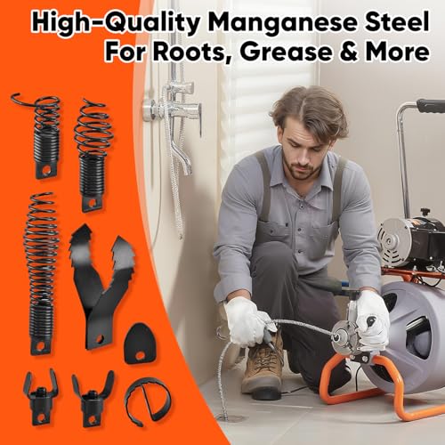 8-Piece Drain Snake Kit for 5/16" to 3/4" Cables – Heavy-Duty Manganese Steel Cutters for Roots, Grease & Stubborn Clogs – Includes Storage Case & Metal Ring - style: 8-piece