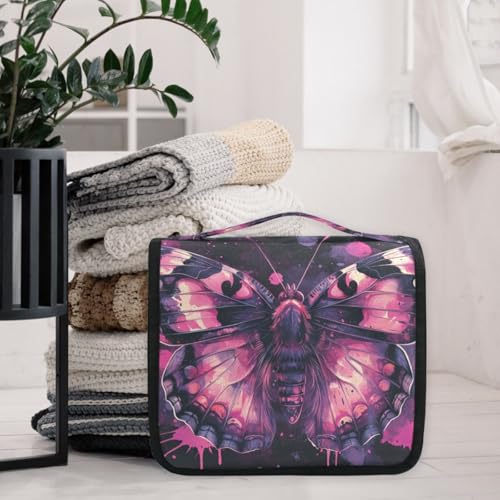 MNSRUU Hanging Toiletry Bag Gothic Skull Butterfly Travel Makeup bag for Toiletries Portable Travel Toiletry Organizer Cosmetic Bags with Hanging Hook - color: Skull I 4097