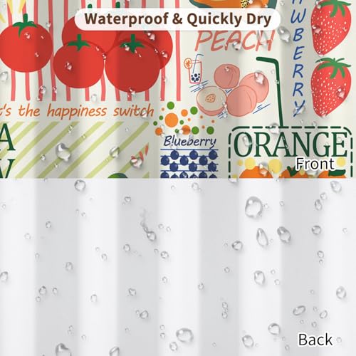 Fabric Shower Curtain with Hooks, Waterproof & Washable & Polyester, Summer Funny Doodle Colorful Cute Fruit Shower Curtains for Bathroom, Unique Cartoon Bathroom Curtain, House Gift, 71x74 Inch - color: Fruits Graffiti