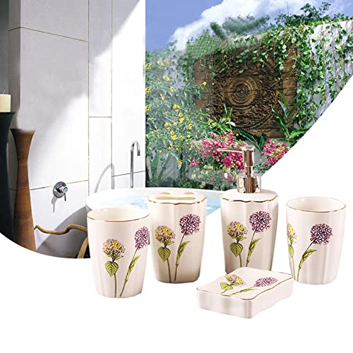 Bathroom Accessories Set 5 Pcs, Soap Dispenser, Toothbrush Holder, Bathroom Tumbler, Soap Dish Modern Bathroom Decor Housewarming Gift,Purple - color: Purple