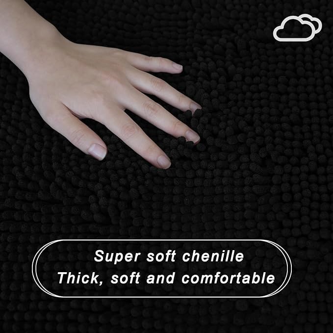 U-Shaped Toilet Rug, Chenille Contour Bathroom Mat, Non-Slip PVC Backing, Machine Washable, 24x20, Black - color: Black, size: 1'8" x 2' (20"x 24"U)
