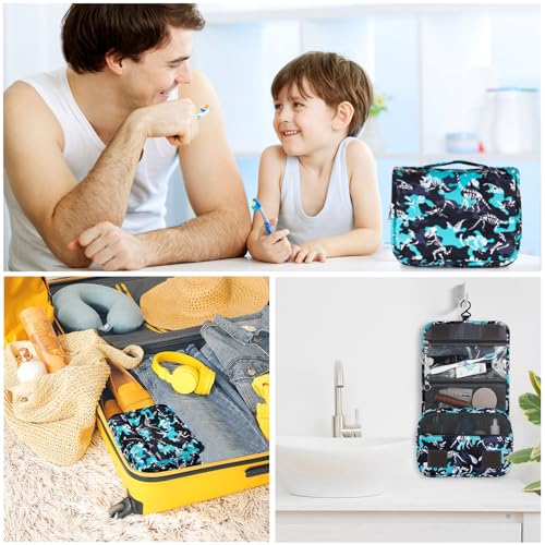 Kids Hanging Toiletry Bag for Boys, Travel Toiletry Bag for Little Young Boys Waterproof Wash Bag Toddler Traveling Toiletries, Dinosaur Black - color: Dinosaur-Black