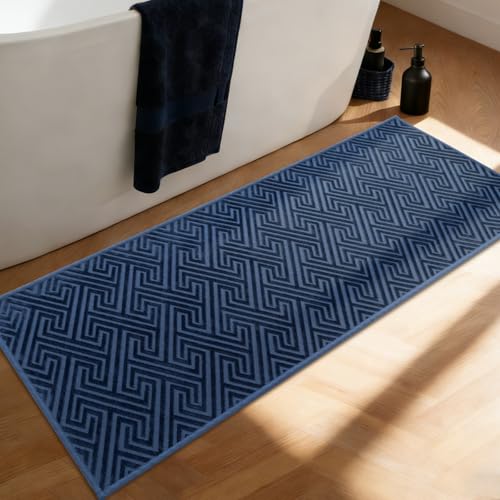 YIHOUSE Navy Blue Bathroom Runner Rugs 17"x59", Quick Dry Non Slip Long Bath Rug, Absorbent Machine Washable Thin Bath Mat for Restroom Floor Tub Laundry Room Home Decor - color: Navy Blue, size: 1'5" x 4'11" (Rectangular)
