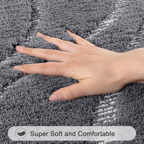 HEBE Bathroom Rugs Sets 5 Piece, Soft Absorbent Microfiber Bath Mat for Bathroom, Non Slip Washable Bath Rug Set with Toilet Cover, Bath Runner and U-Shaped Contour Toilet Rug, Stone Grey - color: Stone Grey, size: 18"x26"+20"x32"+20"x48"+U20"x24"+Cover19