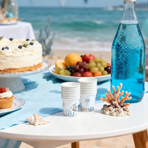 WRAPAHOLIC 3oz Paper Cups - 100 Pack Disposable Bathroom Cups with Undersea Fish Design, Small Mouthwash Cup for Toothbrush Rinse, Home Bathroom, Picnic, BBQ, Travel and Party - color: Blue Seafish