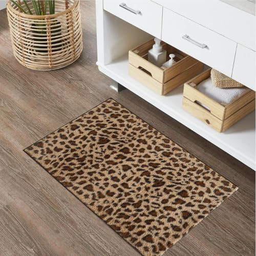 Bath Rugs Leopard Print Bath Mats for Bathroom Cheetah Fluffy Rug 16X30 Inch Small Bath Mat Non Slip Bath Rug Washable Bath Mat Shower Rug for Sink Shower Vanity (Leopard Print, 16x30inch) - size: 1'4" x 2'6" (Rectangular)