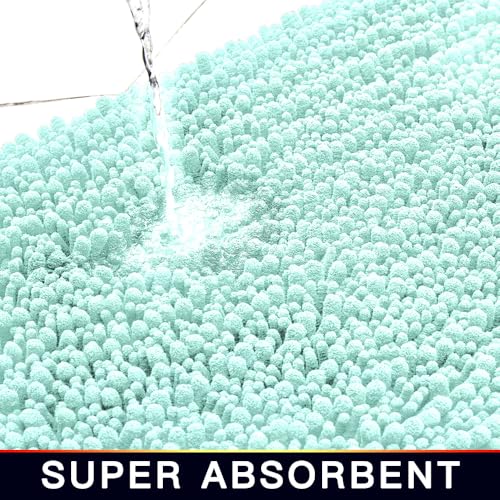 Walensee Bathroom Contour Rug Non Slip Toilet U Shaped Bath Mat (20x24, Spa Blue) Water Absorbent Super Soft Shaggy Chenille Machine Washable Dry Extra Thick Perfect Absorbant Best Plush Carpet - color: Spa Blue, size: 20"x24" Contour Rug