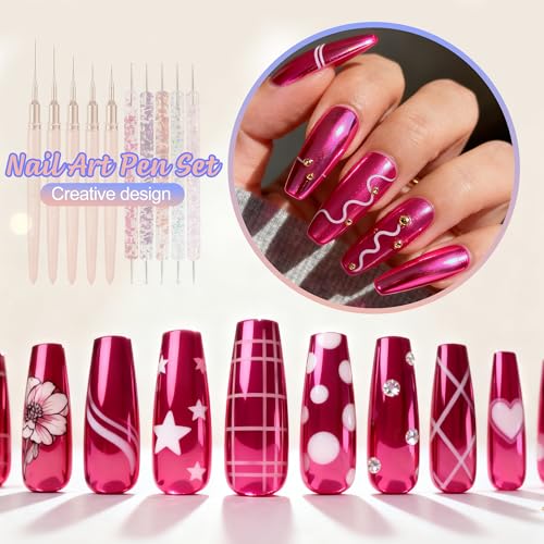 Artdone Nail Art Pens And Brushes Set With Liner Paint Dotting Tools | 11PCS Black Color Nail Tools For Long Lines, Thin Details, Fine Drawing For UV Gel Polish Design Sizes 5/8/12/20/25mm - color: Black Set with Stands