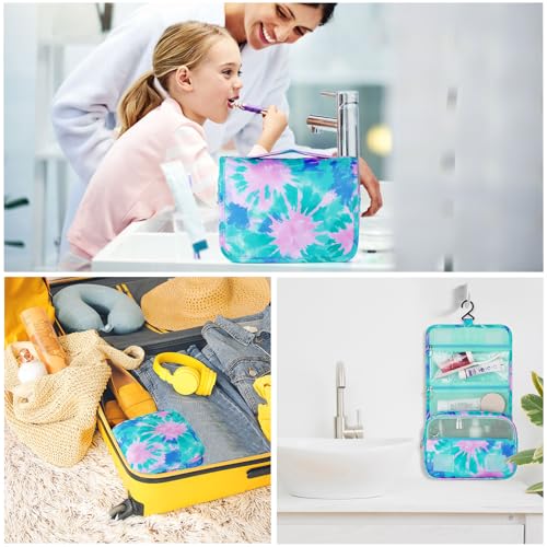 Tie Dye Hanging Toiletry Bag for Girls, Travel Toiletry Bag for Teen Girls Cosmetic Makeup Waterproof Wash Bag Traveling Toiletries, Green Teal - color: TIE-DYE-Teal
