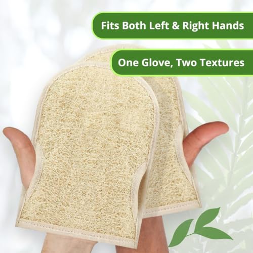 NileCart Exfoliating Gloves - Set of 2 Scrubbies for Body - Natural Exfoliating Body Scrubber Shower Gloves from Natural Loofah for Women & Men - Egyptian Loofah Sponge Shower Gloves Scrubbies
