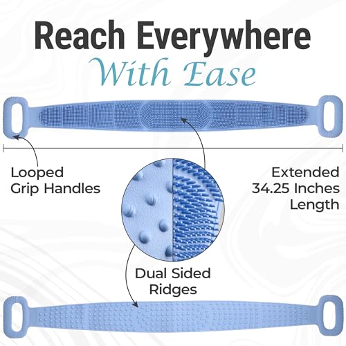 5 PCS Silicone Loofah Body Scrubber Care Set – Back Scrubber, Face Brush, Foot Scrubber, Shampoo & Scalp Brush, Silicone Body Scrubber with Handle (Blue)
