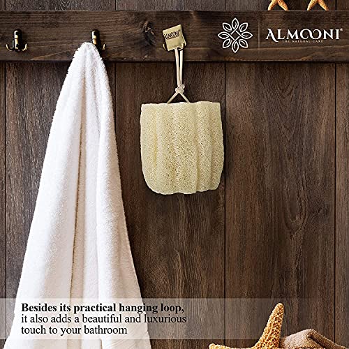 Almooni Natural Loofah Exfoliating Body Scrubber for Men and Women, Real Round Egyptian Loofah Sponge with Consistent Scrub Texture, Large Natural Shower Sponge for Body Exfoliation, 2-Count - size: 2 Count (Pack of 1)