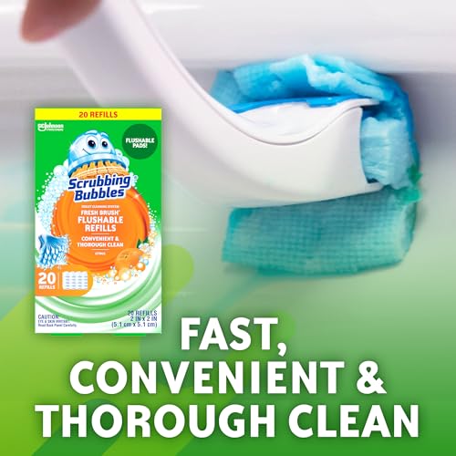 Scrubbing Bubbles Flushable Toilet Bowl Wand Cleaner Refills, Fresh Brush Cleaner Toilet Refill Pads, Removes Limescale & Odors, Citrus Scent,20 Count (Pack of 4) - size: 20 Count (Pack of 4), style: Refill