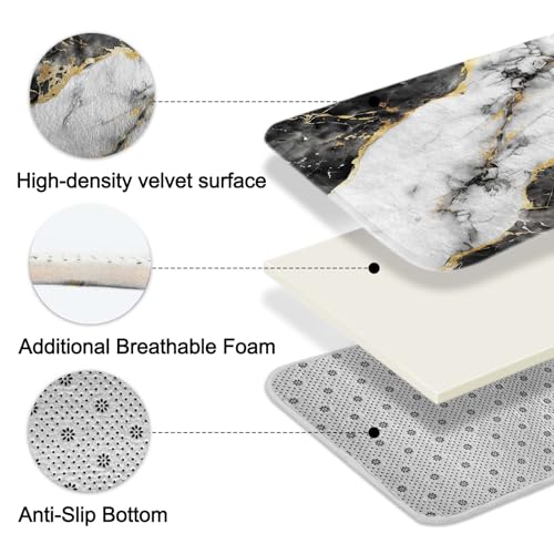 Lnond 4Pcs Bathroom Sets with Shower Curtain and Rugs, Marble Bathroom Shower Curtain Sets, Black White Gold Modern Art Bathroom Sets with Rugs and Accessories - color: Black Grey Marble