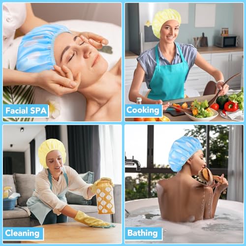 WSICSE 2 Packs Large Shower Cap, Waterproof Reusable Shower Cap Double Layers Hat Bath Caps with Hair Scrunchies for Home Spa Salon, blue, yellow - color: blue, yellow