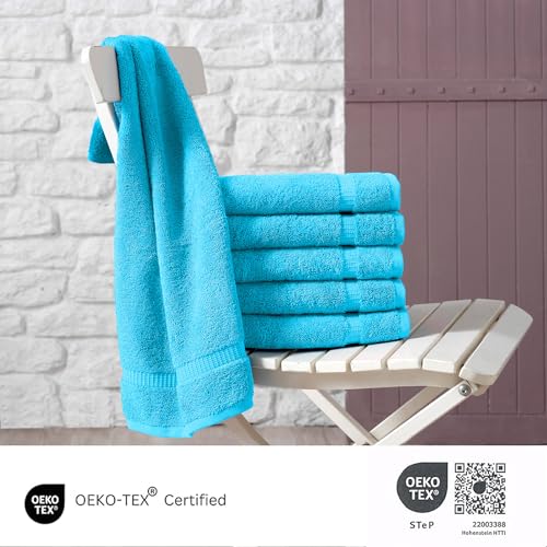 SALBAKOS 100% Turkish Cotton Hand Towel Set of 6 16x30 inch | Heirloom Quality | Hotel & Spa Collection | Ultra Soft, Super Absorbent, Long Lasting Hand Towels | Made in Turkey (Aqua, 6 Hand Towels) - color: Aqua, size: 6 Hand Towels