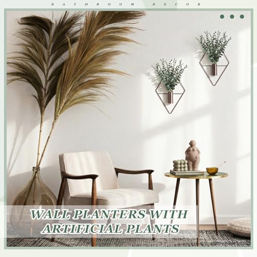 Jexine 4 Pcs Hanging Planters with Artificial Eucalyptus Metal Hanging Vase Indoor Plants Holder Modern Geometric Boho Bathroom Wall Decor for Living Room Home Office, Bronze - color: Bronze, size: Eucalyptus