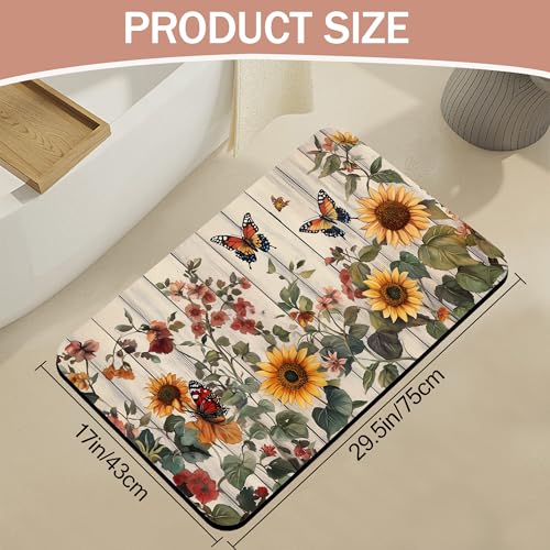 Vintage Flower Bathroom Rugs,Bath Mats for Bathroom,Rustic Wooden Low Pile Absorbent Bath Mat,Rubber Backing Non Slip Washable Thin Quick Dry Door Mat 17x29.5 Inch - color: Vintage Flower,rustic Wooden