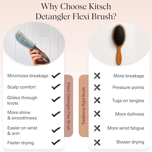Kitsch Hair Brush Detangler – Flexi Flow Hair Brush for Women, Men & Kids | Detangling Brushes for Curly Hair with Bendable Frame, Bounce Curl Defining Brush for Wet or Dry Strands - Haze Blue - color: Haze Blue