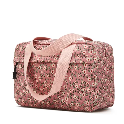 Large Makeup Bag for Women Corduroy Cosmetic bag Make up Bags Zipper Pouch with handle Cosmetic Organizer Toiletry Bag for Travel Storage - color: 28-Sunflower Pink