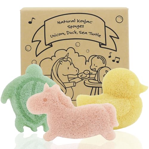 myHomeBody Konjac Sponge, Bath loofah, 3pc, Unicorn, Duck, Sea Turtle | Natural Safe Plant-Based, Cute Shapes Bath Sponge for bathing, Shower Sponge for bath, Body Loofah, Shower Loofah, Face Luffa - color: Unicorn, Duck, Sea Turtle