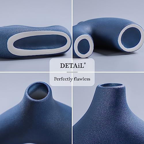 CEMABT Blue Ceramic Vase Set of 2 for Modern Minimalist Bohemian Decor，Round Matte Donut Vases for Pampas Grass-Perfect for Living Room, Dining Table, Office Bedroom Shelf Decor Entryway, Console - color: Blue