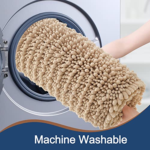 FLOLEOPA Luxury Chenille Beige Bathroom Rugs Bath Mats Sets, Extra Soft and Absorbent Bathroom Rugs Non Skid Machine Wash Dry Bath Mats（47"x17" Plus 17"x24"） - color: Beige, size: 47"x17" Plus 17"x24"