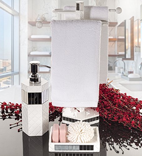 Creative Scents Quilted Mirror White Hand Soap Dispenser for Bathroom - Decorative Lotion Dispenser with Durable Metal Pump, Resin Countertop Shower Dispensers for Elegant Bathroom Decor - style: Soap Dispenser