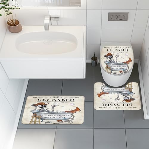 4 PCS Funny Skull Skeleton Shower Curtain Set 72Wx72H Halloween Bathroom Set Western Non-Slip Bath Rug Toilet Lid Cover U Shape Mat Complete Bathtub Accessories with 12 Hooks Bathroom Decor - color: A 02skeleton, size: 72"W x 72"L (Pack of 4)