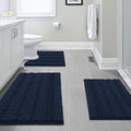 H.VERSAILTEX 3 Piece Bathroom Rugs Sets Thick Striped Bath Rugs Set for Bathroom Non Slip Soft Absorbent Bath Mat Set for Tub, Shower and Toilet(17''x24''+20''x32''+20''x24'' U-Shaped, Navy) - color: Navy