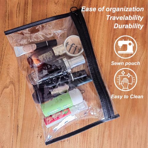 Clear Toiletry Bags with Loop Zipper, 3 Assorted Sizes PVC Cosmetic Pouches, Large Medium Small Travel Makeup Storage Organizer for Men Women