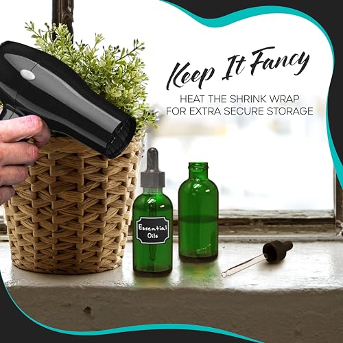 Nevlers Green Glass Dropper Bottle 4 Oz 24 PK| Glass Eye Dropper Bottle Set | with Funnel, Brush, Marker, Labels & Shrink Wrap | Eye Droppers for Medicine | Oil Bottles for Hair & Droppers for Oils - color: Green