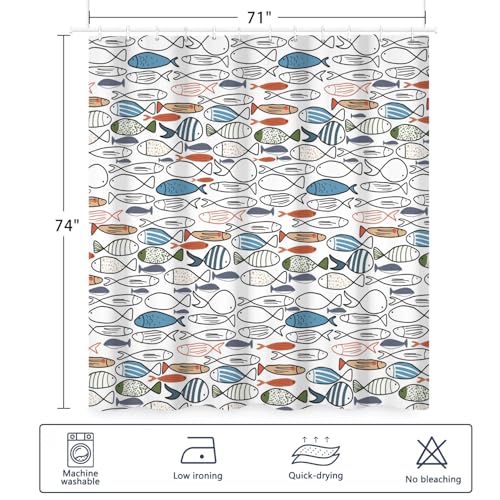 Fabric Shower Curtain with Hooks, Waterproof & Washable & Polyester, Fun Colorful Ocean Swiming Fish Shower Curtains for Bathroom, Funny Nautical Coastal Sea Bathroom Curtain, House Gift, 71x74 Inch - color: Multicolor Fish