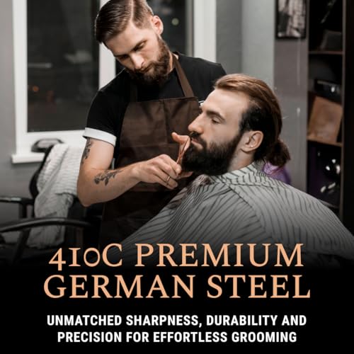 Ontaki Beard & Mustache Scissors for Men - 5inch, Rose Gold - 410C German Steel Durable, Ergonomic Design Travel Friendly Facial Hair Scissors - Beard Grooming Kit 2 Combs & Case Perfect for Styling - color: Rose Gold