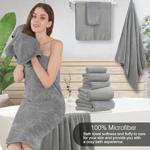 Hailea 18 Piece Family Bath Towel Set Include 6 Bath Towels,6 Hand Towels and 6 Washcloths Soft Bathroom Towel with Hanging Loops,Highly Absorbent Quick Dry Towels Set for Bathroom,Hotel and Spa-Grey - color: Grey, size: 18-Piece Set
