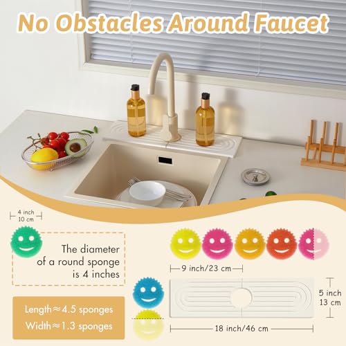 Faucet Mat for Kitchen Sink, 18" Wide Diatomite Fast Drying Stone Tray, Super Absorbent, Prevents Moisture Buildup, Faucet Water Splash Guard for Bathroom Counter, Sink Protector Gift for Mom, White - size: 18" x 5"