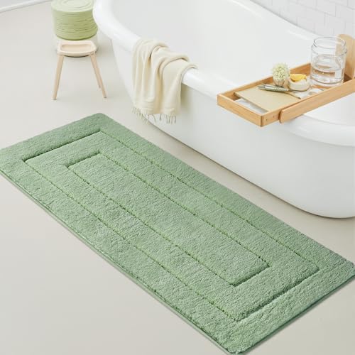 GRANNY SAYS Sage Green Bathroom Rugs Non Slip, 59" x 24", Small Bathroom Rugs Washable，Bath Mats for Floor, Microfiber Bath Mat for Tub, Absorbent Shower Rug - color: Green, size: 2' x 4'11" (24" x 59")